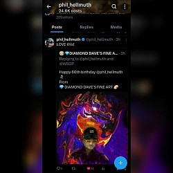 Diamond Dave's Daves Fine Art featured on Phil Hellmuth's X (Twitter) account